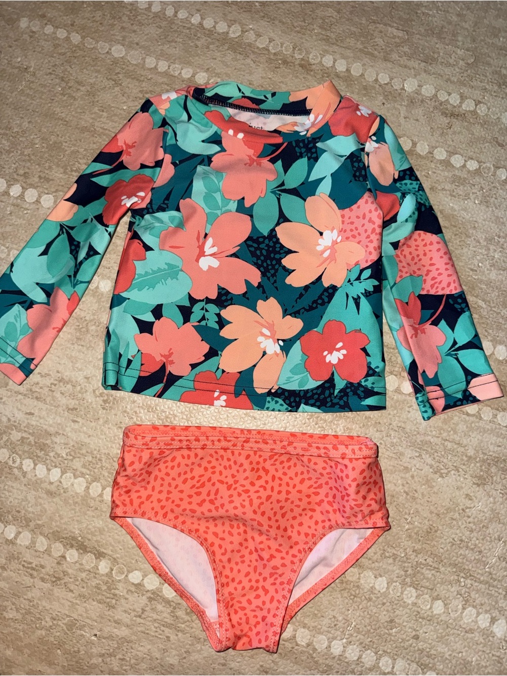 Carter's Girls Floral Long Sleeve Rash Guard Set - Coral & Teal